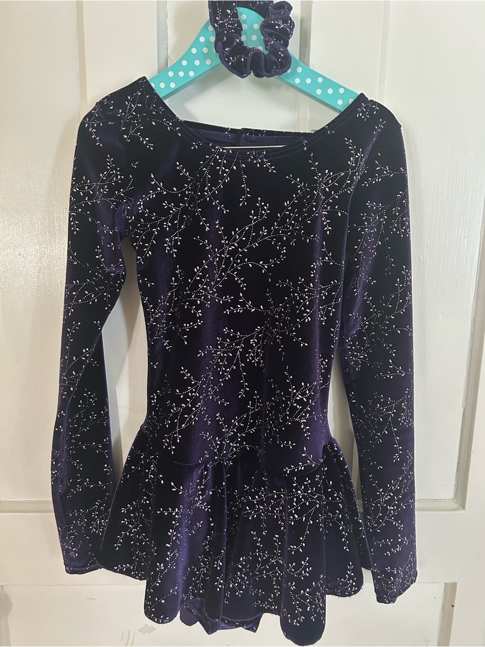 Kids Figure Skating Dress - Dark Purple with Matching Scrunchie